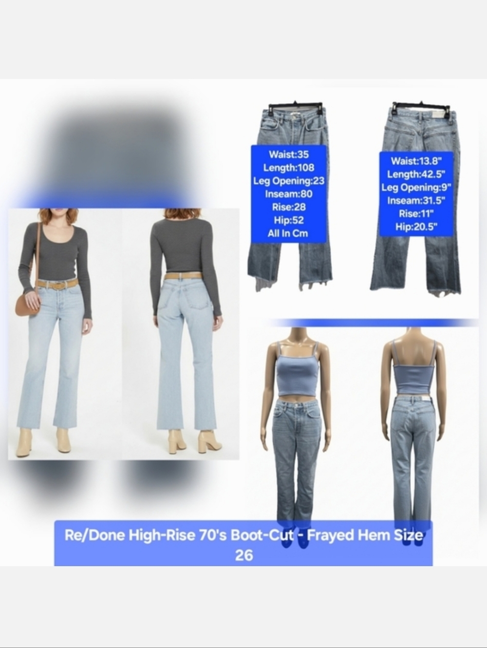 Re/Done High-Rise 70's Boot-Cut - Frayed Hem Size 26